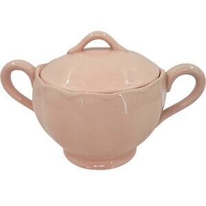 Grindley Peach Pink Vintage Sugar Jar Scalloped Edge Cottagecore‎ Kitchen Decor